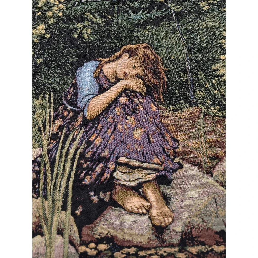 Elegant Rococo Floral Vintage Forest Garden Girl Tapestry Wall Hanging Woven